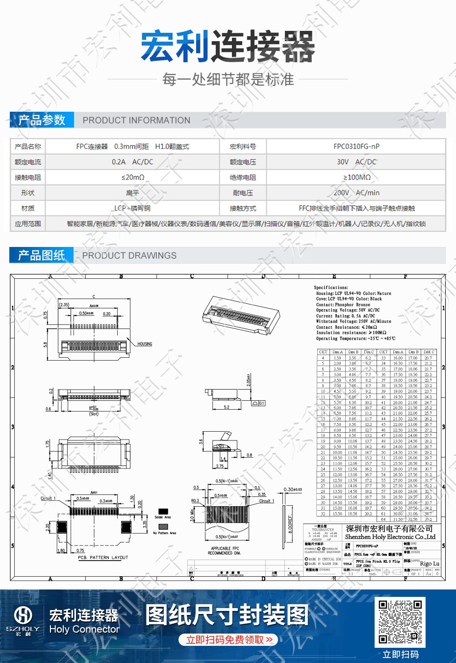連接器fpc 插座 FFC/FPC排線連接器0.5mm間距 前翻蓋下接觸連接器